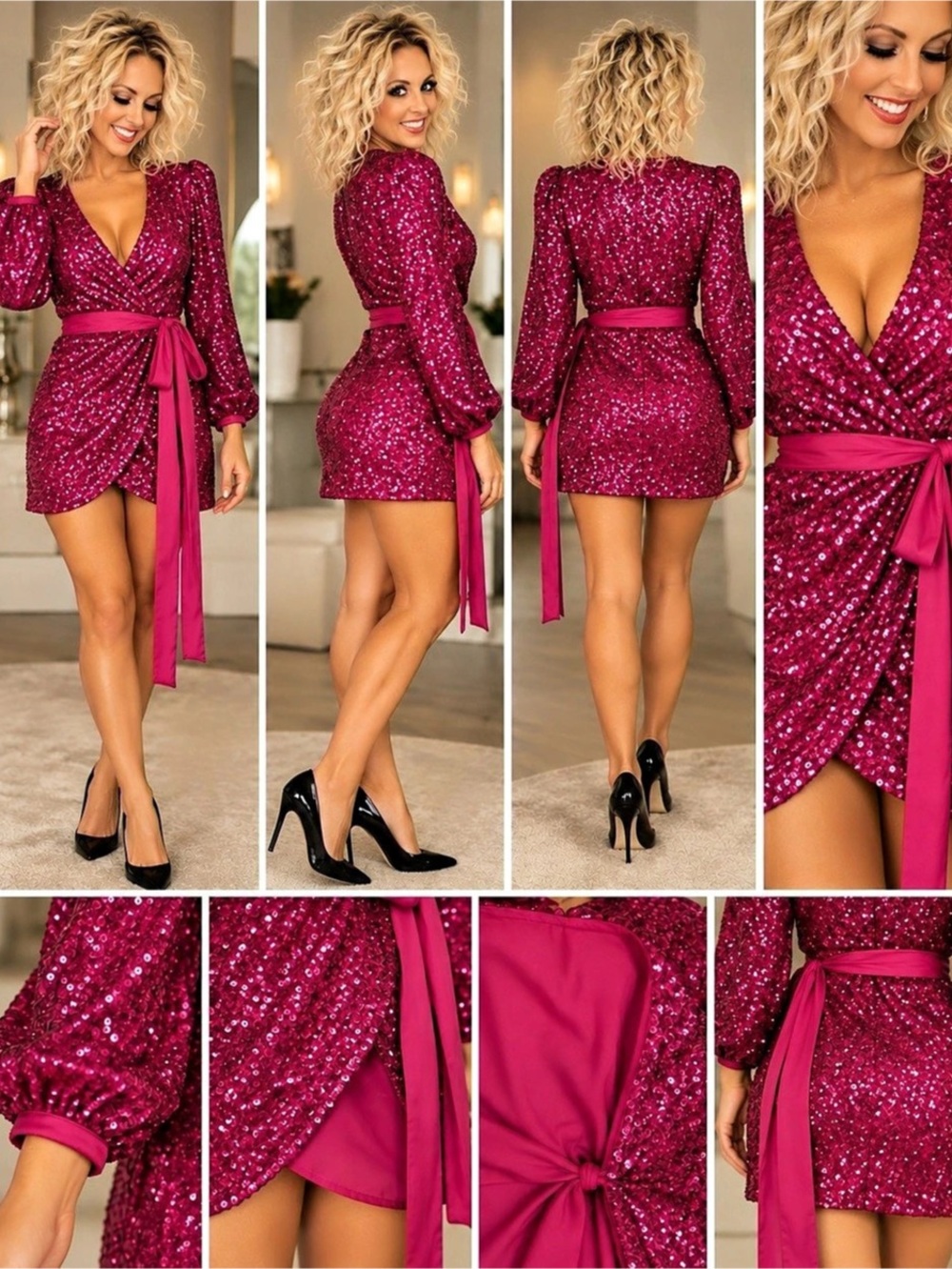 Express x Olivia Culpo fuchsia sequin wrap mini dress in size XXS.